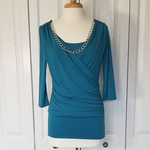 Wrapper Blouse with Silver Chain Accent